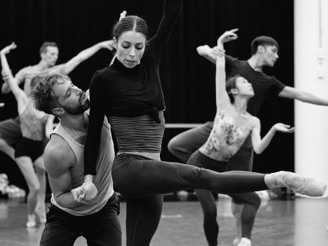 Les Grands Ballets' dancers in rehearsal for Symphony No. 5 of Garrett Smith
