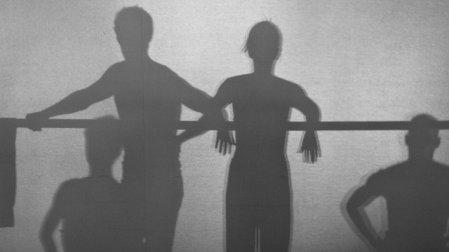Dancers' shadows at the barre