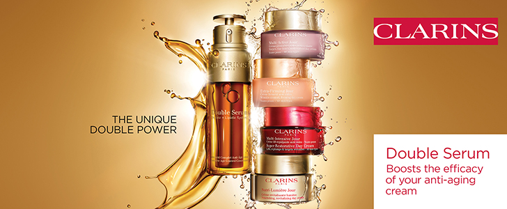 Clarins advertising for Les Grands Ballets Canadiens - with photos of anti-aging creams and double serum